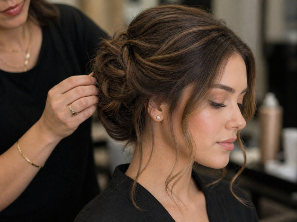 elegant updo hairstyle at Beauty Salon New Cairo for weddings and engagements
