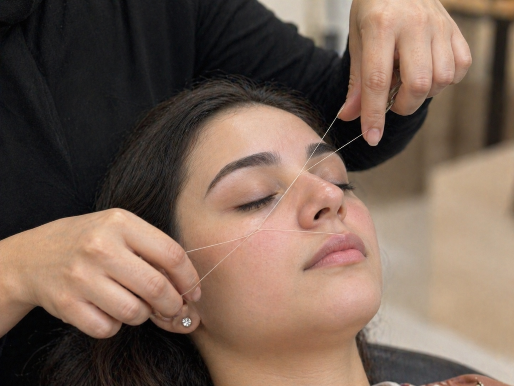 Facial threading in a relaxing salon facial threading service at women-only beauty salon near AUC New Cairo
