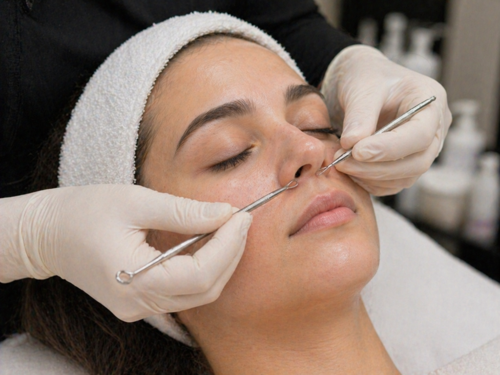 Facial treatment in a clinical setting pore cleansing and blackhead care at Beauty Salon New Cairo