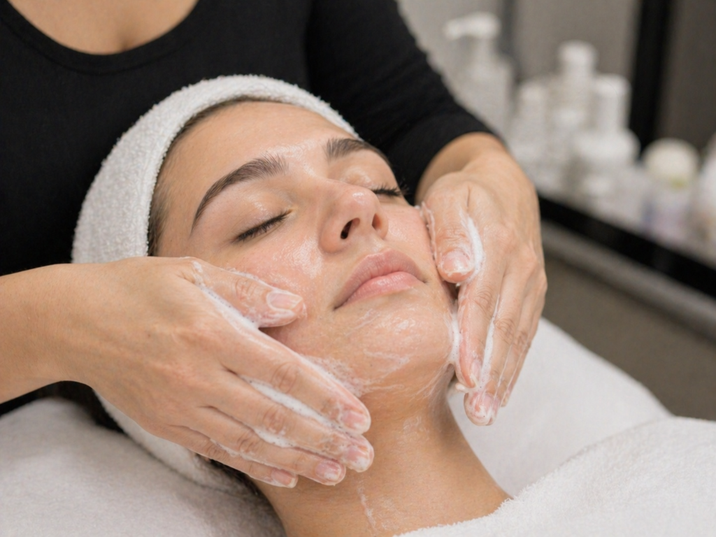 Relaxing facial treatment at the spa facial cleansing service at Sanaa Ahmed Beauty Salon in New Cairo for fresh skin