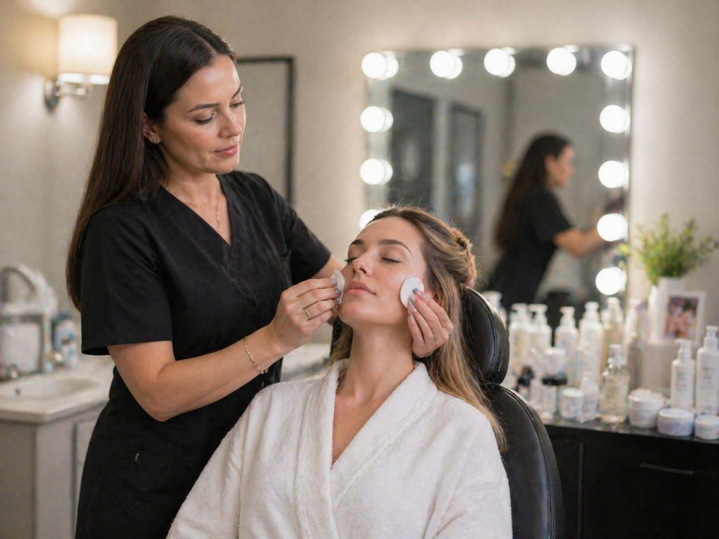 Skincare treatment in a serene space skin prep before makeup at salon near AUC New Cairo and North 90