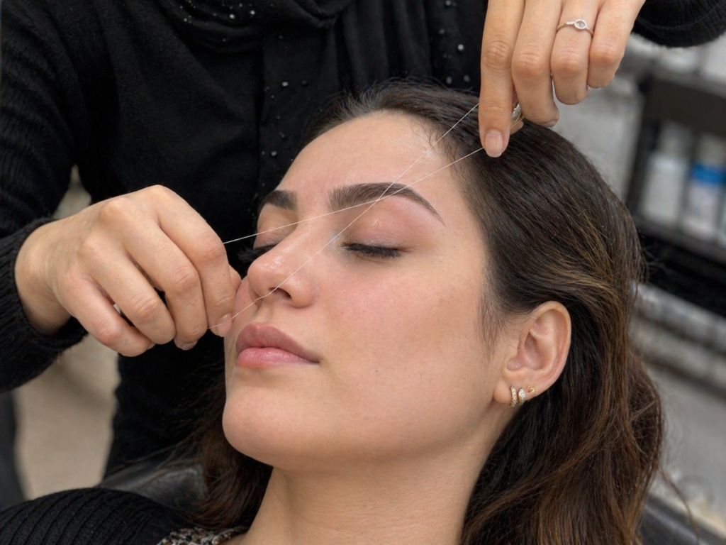 eyebrow shaping threading specialist shaping eyebrows at beauty salon in Third Settlement