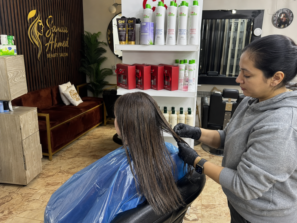 7 Sanaa Ahmed Beauty Salon serving Zahraa Nasr City clients with CHI Enviro hair treatment and expert hairstyling in a private women-only salon