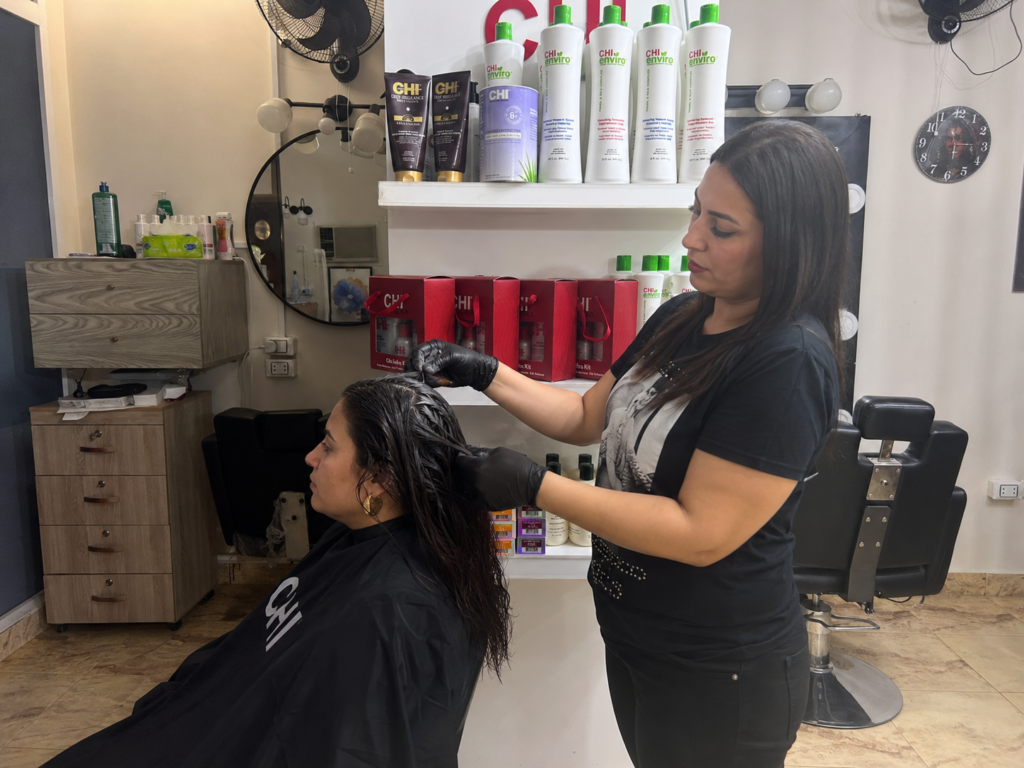 Sanaa Ahmed Beauty Salon serving El Andalos New Cairo women with CHI Enviro hair treatment and expert hairstyling in a private women-only salon