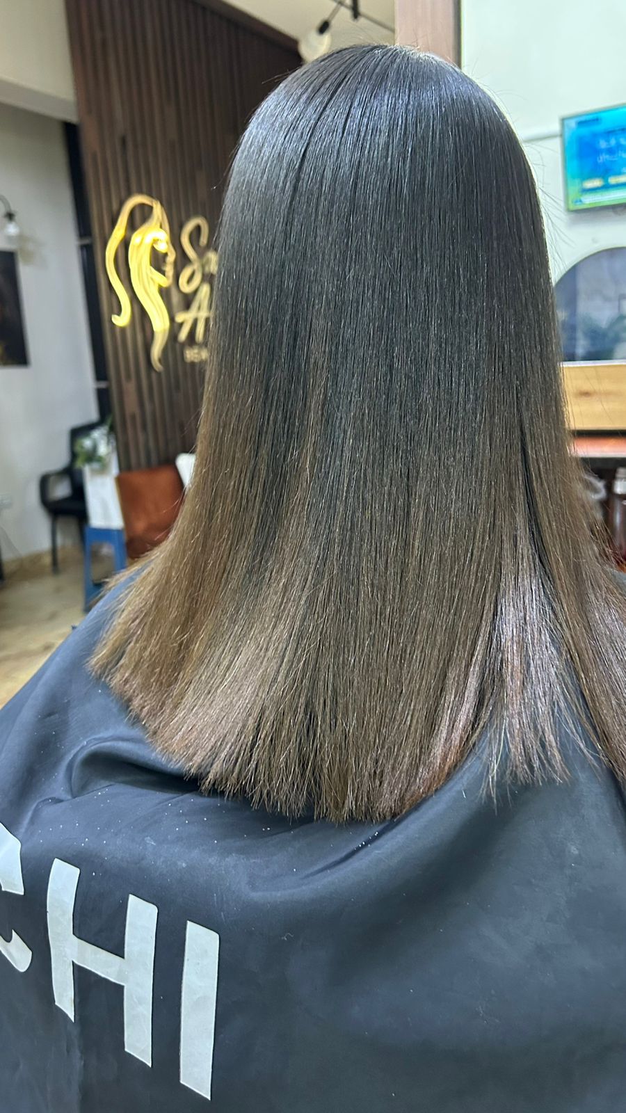 Short straight hair after CHI treatment near Mountain View 1 New Cairo Sanaa Ahmed Beauty Salon