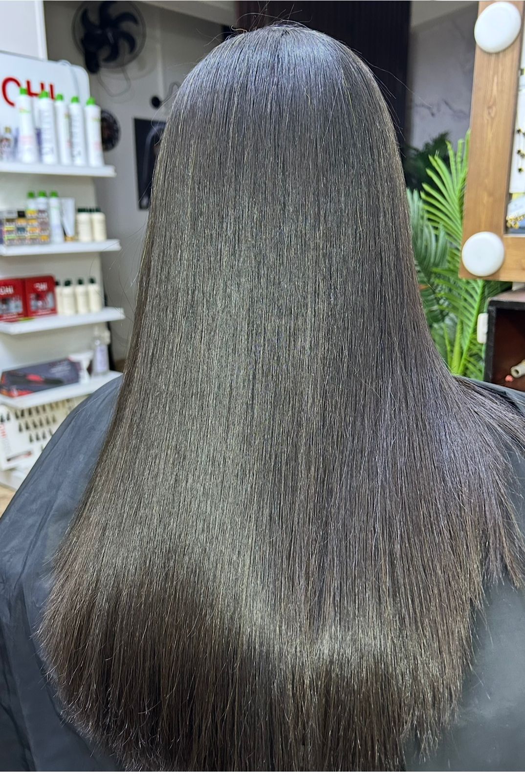 Long straight hair result at Sanaa Ahmed Beauty Salon near El Shouyfat, New Cairo