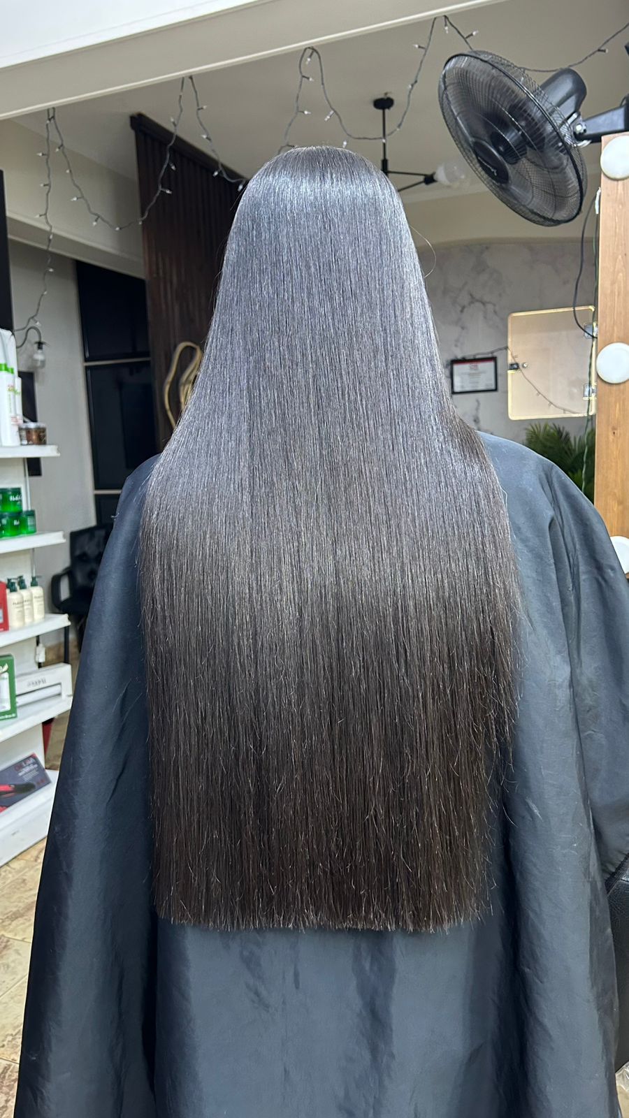long sleek straight hair after keratin beauty salon 3rd settlement new cairo