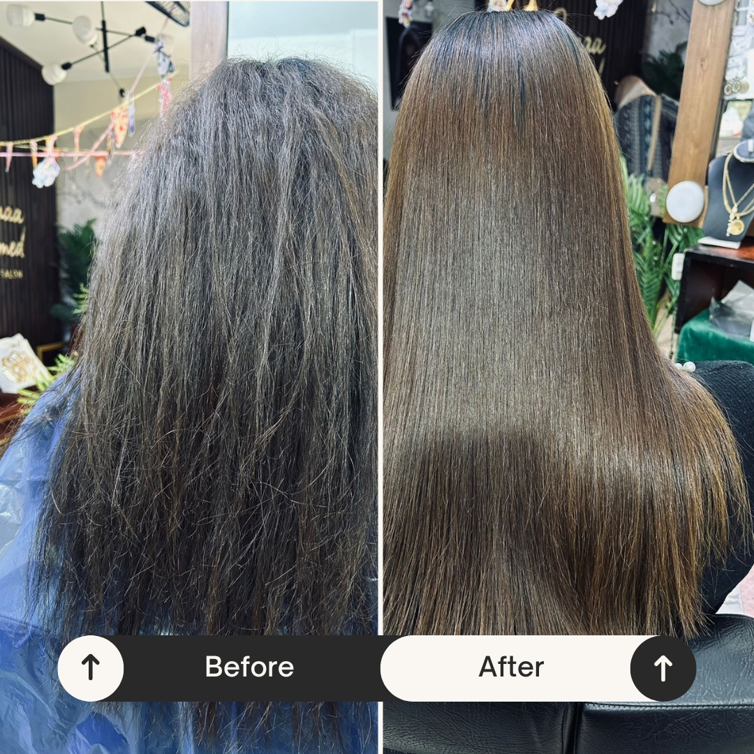 sanaa ahmed hair straightening salon result